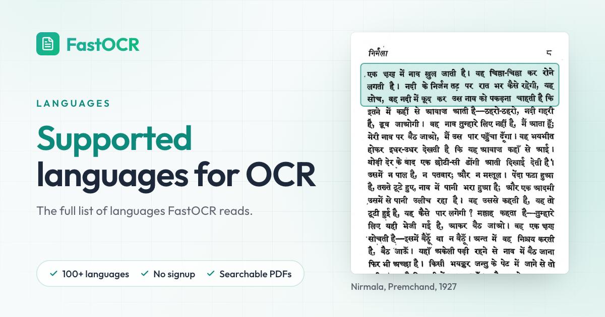 Coumpeter Language Supported Languages for OCR - FastOCR